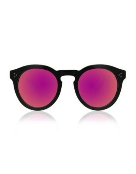 Illesteva Leonard 2 Round Sunglasses - BLACK WITH PINK MIRRORED LENSES