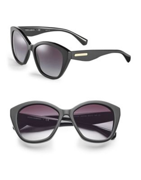 Dolce & Gabbana 55mm Matte Cat-Eye Sunglasses - BLACK/MATTE BLACK