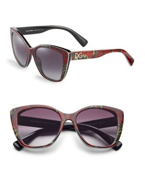 Dolce & Gabbana 55mm Cat-Eye Sunglasses - PRINTING ROSES ON BLACK