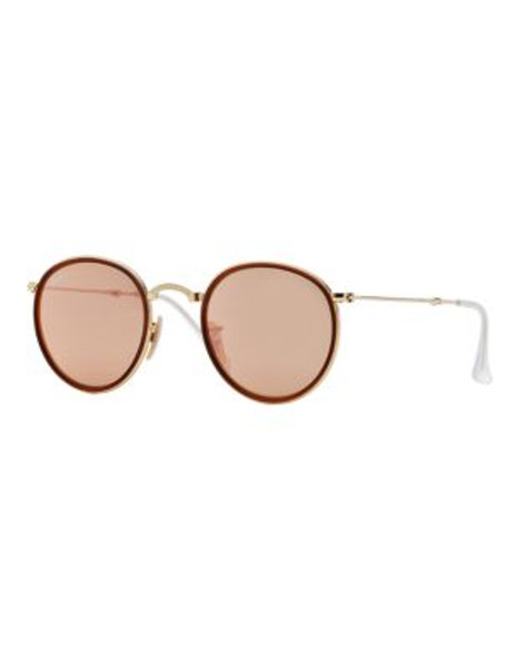 Ray-Ban Folding Wired Round Sunglasses - ARISTA GOLD/PINK MIRRORED (001/Z2)