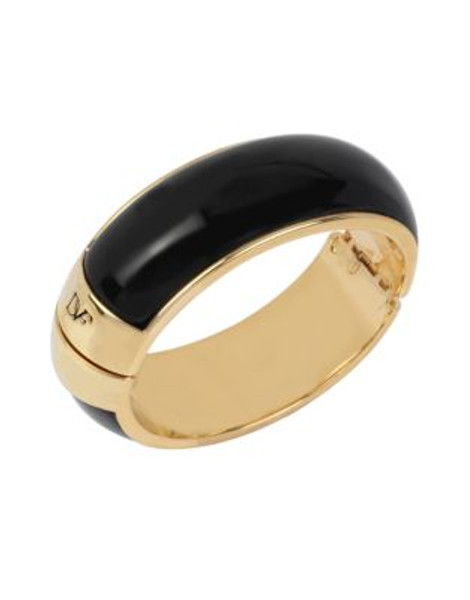 Diane Von Furstenberg Belle de Jour Black and Gold Hinged Bangle Bracelet - BLACK