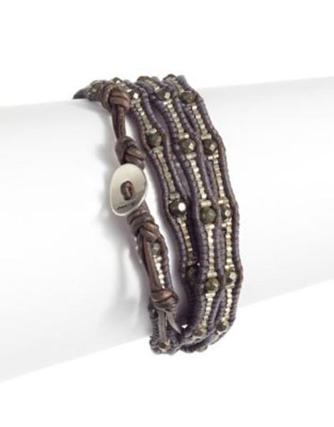Chan Luu Semi-Precious Beaded Wrap Leather Bracelet - GREY