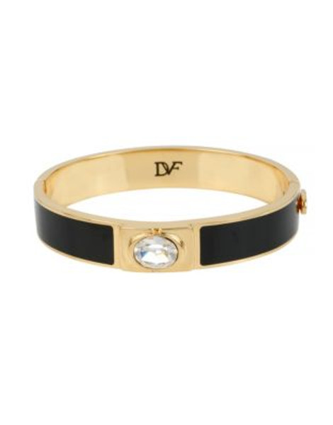 Diane Von Furstenberg Swarovski Stone Hinged Bangle Bracelet - GOLD