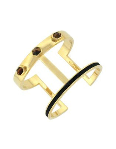 Vince Camuto Stone & Leather T-Bar Cuff - GOLD