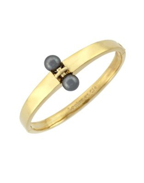 Louise Et Cie Skinny Hinged Pearl Bangle - GOLD/GREY