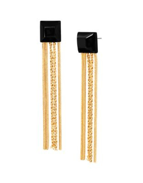 Diane Von Furstenberg Cubism Geometric Stone Multi Chain Tassel Gold Earring - BLACK