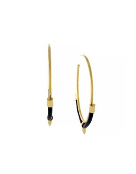 Vince Camuto Leather Lace Hoop Earrings - GOLD/BLACK