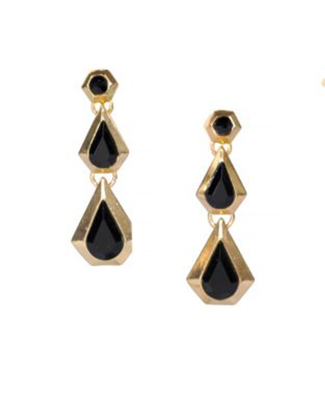 Kensie Three Drop Pear Stone Earrings - GOLD