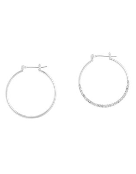 Nine West Click It Hoop Earring In Silver Tone Metal With Crystal Stones - SILVER