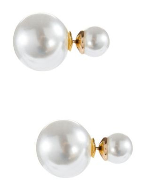 Cezanne Faux Pearl Barbell Earrings - WHITE/GOLD