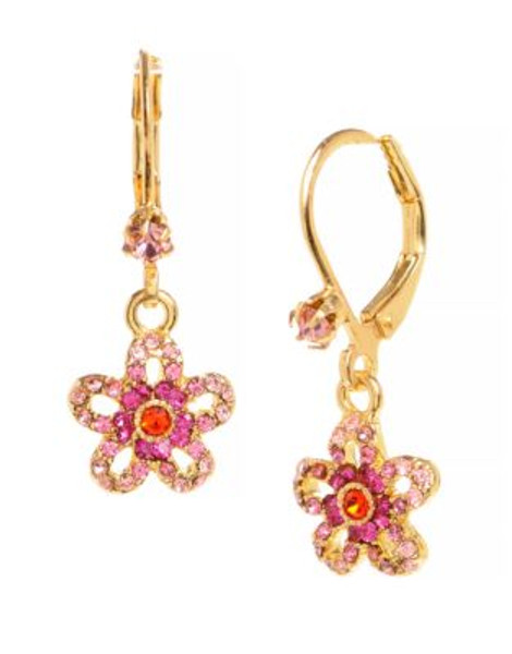 Betsey Johnson Crystal Flower Drop Earring - PINK