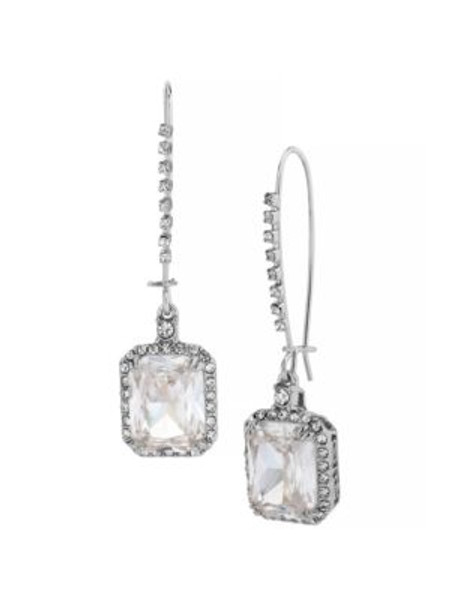 Betsey Johnson Crystal CZ Silver Square Long Drop Earring - CRYSTAL