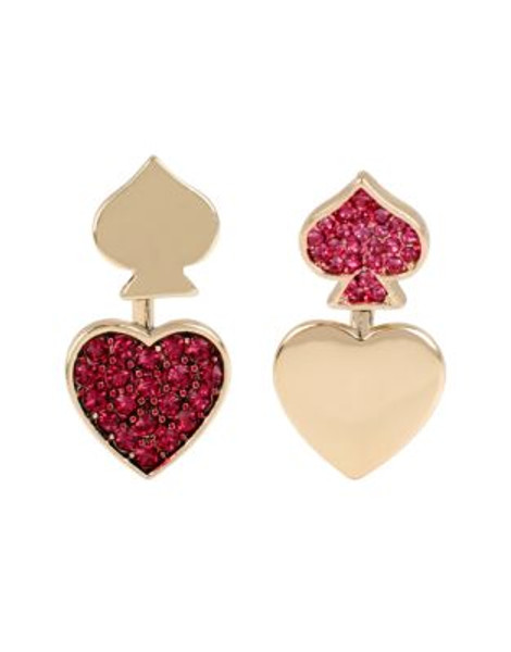 Betsey Johnson Casino Royale Pave Heart and Spade Front and Back Mismatch Earring - PINK