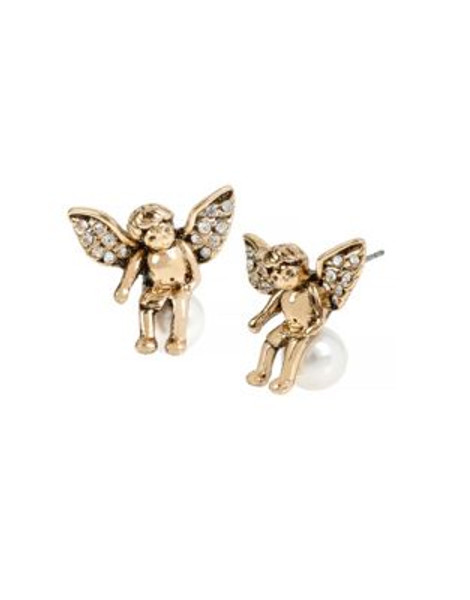 Betsey Johnson Faux Pearl Angel Stud Earrings - WHITE