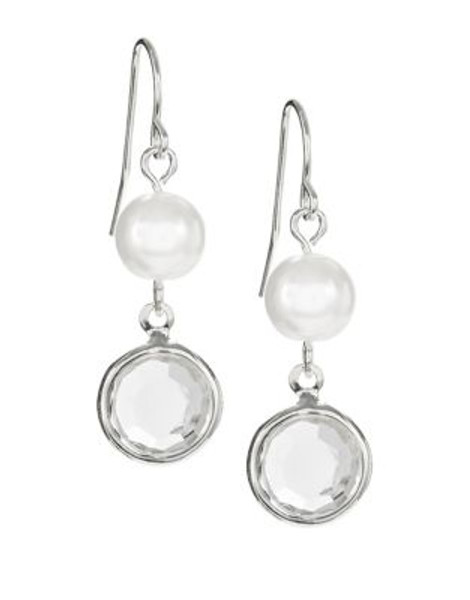Cezanne Faceted Faux Pearl Drop Earrings - WHITE