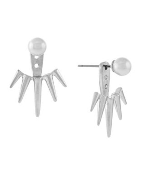 Vince Camuto Faux Pearl Spiked Ear Jackets - SILVER
