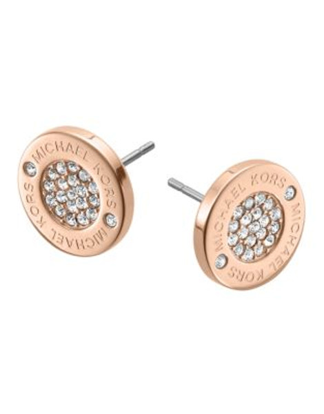 Michael Kors Gold Tone Logo With Clear Pave Center Stud Earring - ROSE GOLD