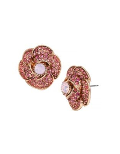 Betsey Johnson Pave Rose Stud Earrings - PINK