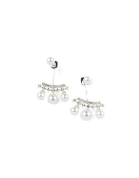 Cezanne Faux Pearl Ear Jacket Studs - WHITE