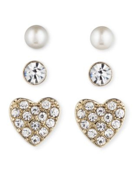 Lonna & Lilly Three-Pack Heart Button Earrings - CRYSTAL