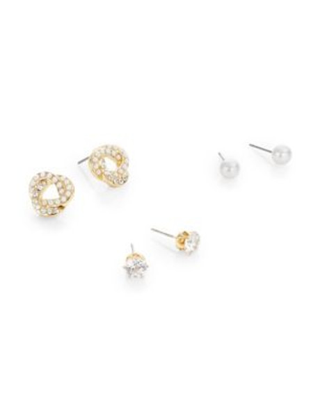 Cezanne Three-Pair Faux Pearl Stud Earring Set - IVORY