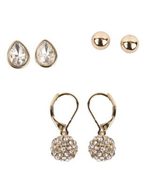 Nine West Three-Pack Mixed Crystal Earring Set - GOLD