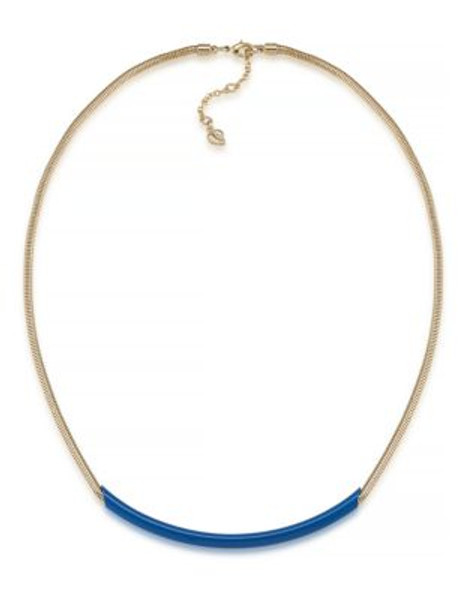 Carolee Blue Petals Bar Gold Tone Necklace - BLUE