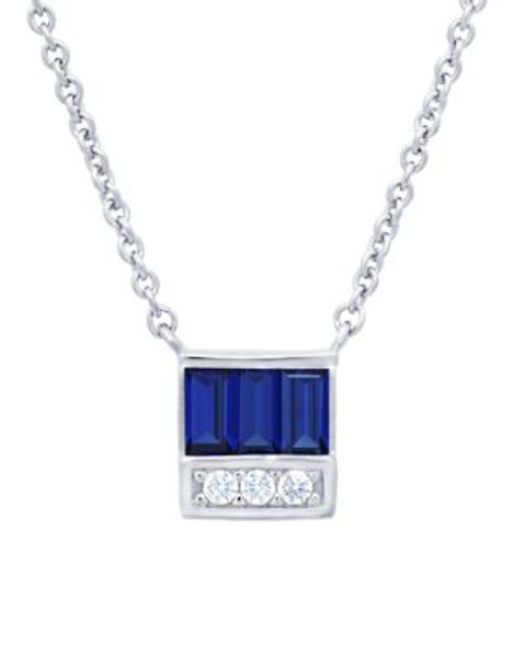 Crislu Channel Baguette and Diamond Stack Platinum Sapphire Pendant Necklace - SAPPHIRE