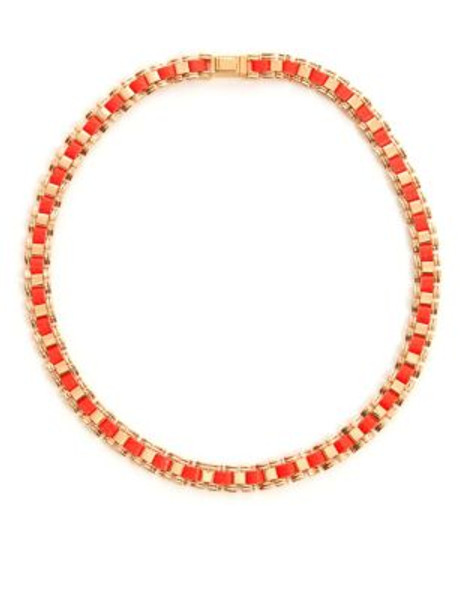 Trina Turk Leather Box Chain Necklace - RED
