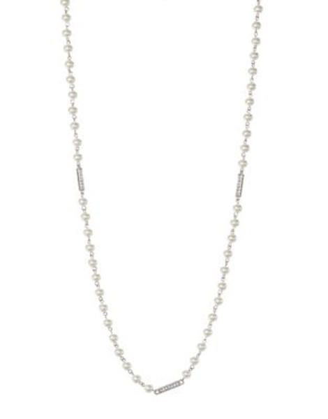 Lauren Ralph Lauren Faux Pearl and Pave Bar Necklace - SILVER