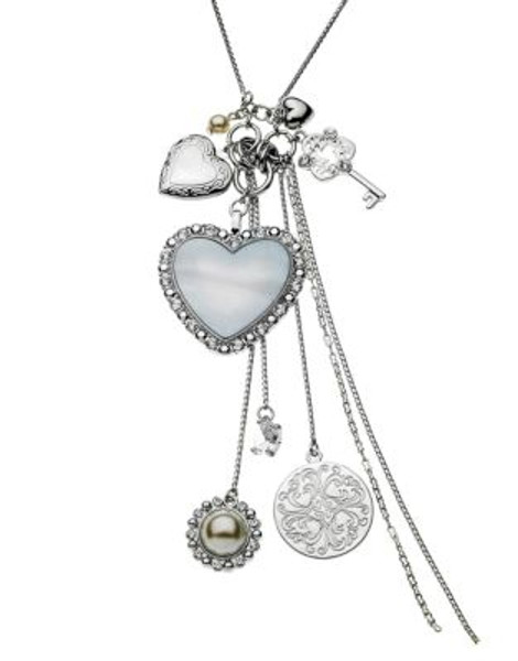 Guess Multi Charm Mother of Pearl Heart Linear Necklace - SILVER