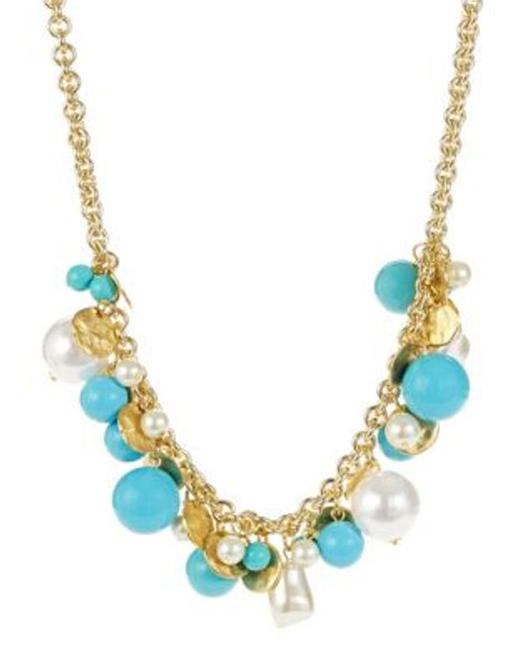 Kenneth Jay Lane Turquoise Resin and Faux Pearl Necklace - BLUE
