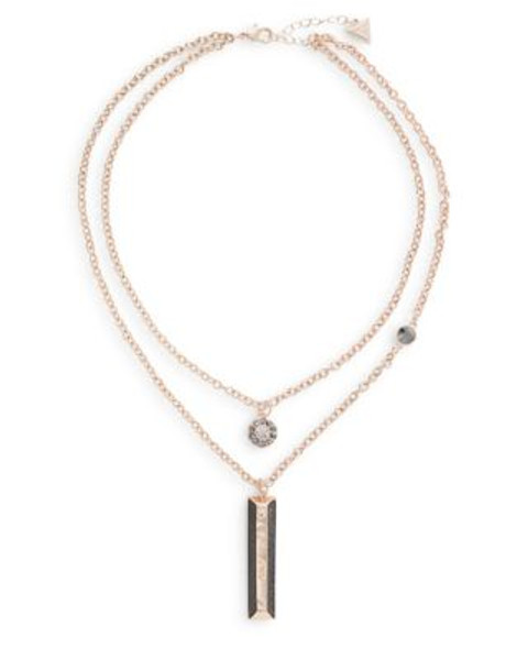 Guess Glitter Logo Pendant Necklace - ROSE GOLD