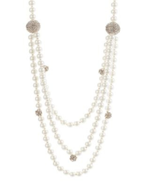 Expression Faux Pearl Pave Ball Necklace - BEIGE
