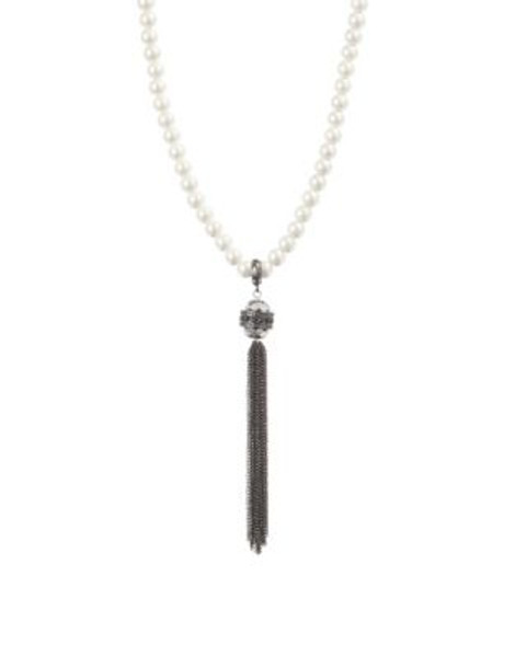 Expression Faux Pearl Tassel Pendant Necklace - BLACK