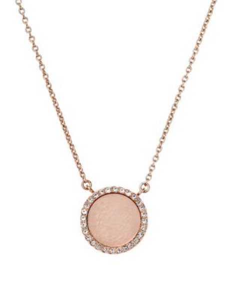 Michael Kors Rose Gold Tone Blush Acetate Clear Pave Disc Pendent Necklace - ROSE GOLD