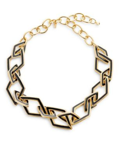 Kenneth Jay Lane Enamel Diamond Chain Necklace - GOLD