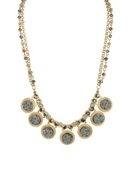 Kensie Beaded Druzy Statement Necklace - GREY