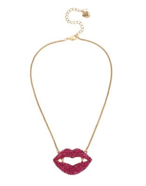 Betsey Johnson Pave Vampire Lips Necklace - PINK