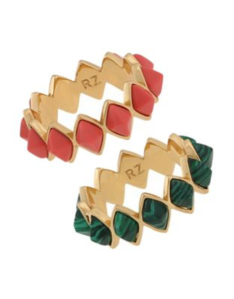 Rachel Zoe Two-Piece Pyramid Ring Set - GOLD - 7