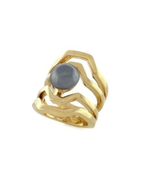 Louise Et Cie Linear Cut Out Pearl Ring - GOLD/GREY - 7
