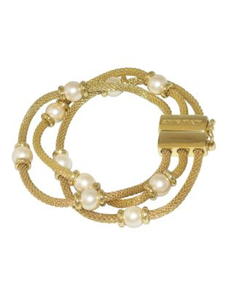 Anne Klein 3 Row Mesh Bracelet With Pearl - GOLD