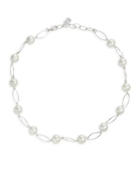 Lauren Ralph Lauren Oval Link Pearl-Look Necklace - SILVER