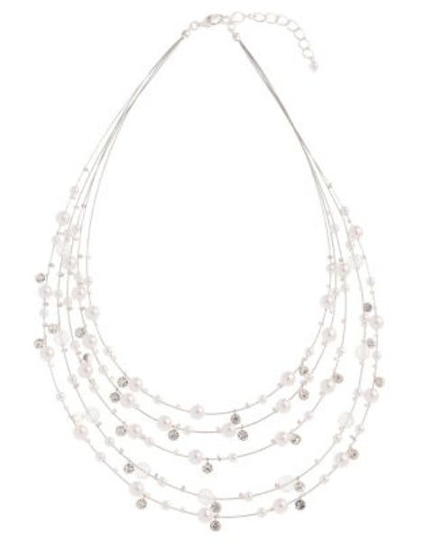 Cezanne Illusion Necklace With Pearl and Crystal - WHITE