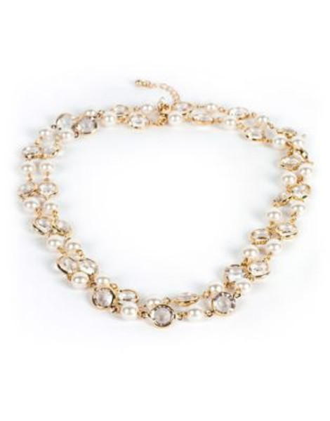 Cezanne Double Strand Faux Pearl and Rhinestone Necklace - IVORY