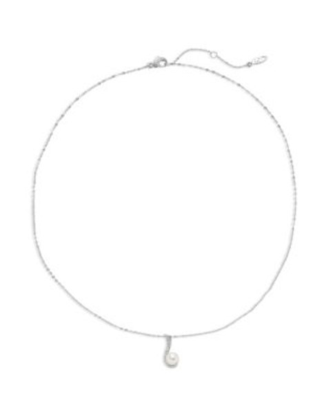 Nadri Scripted Pave Faux Pearl Necklace - SILVER