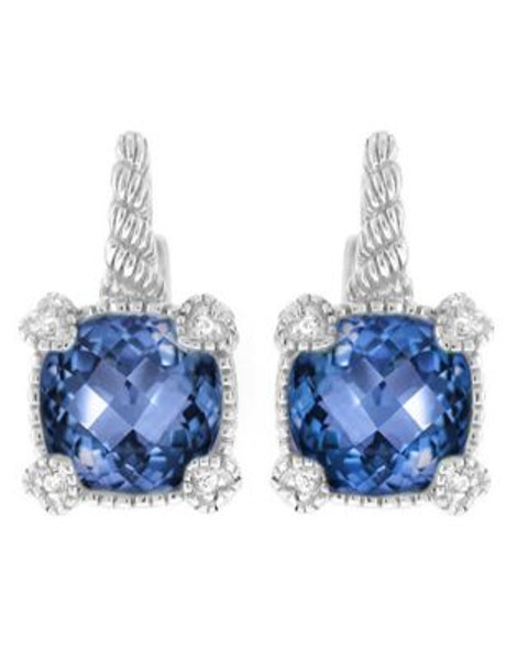 Judith Ripka La Petite Cushion Stone Earring on wire - BLUE CORUNDUM