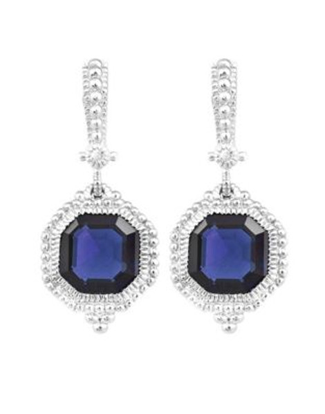 Judith Ripka Estate Ascher Cut Stone Earrings On Wire - BLUE CORUNDUM