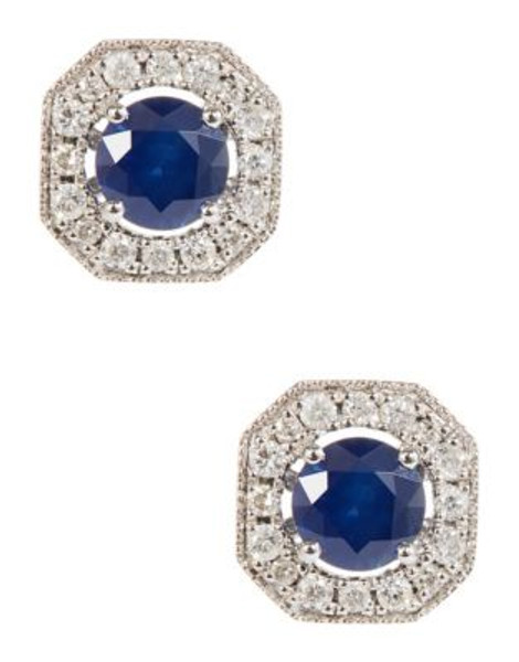Effy 14K White Gold Diamond Sapphire Earrings - SAPPHIRE - 7