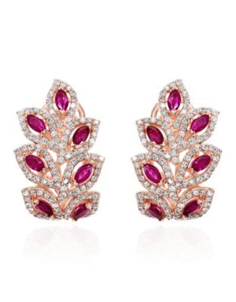 Effy 14K Rose Gold 1.14ct Diamond & 1.60ct Natural Ruby Earrings - RUBY